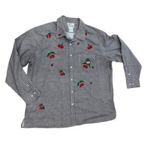 Vintage The‎ Quacker Factory Embroidered Top Women's Plus Size 1X Gingham Cherry
